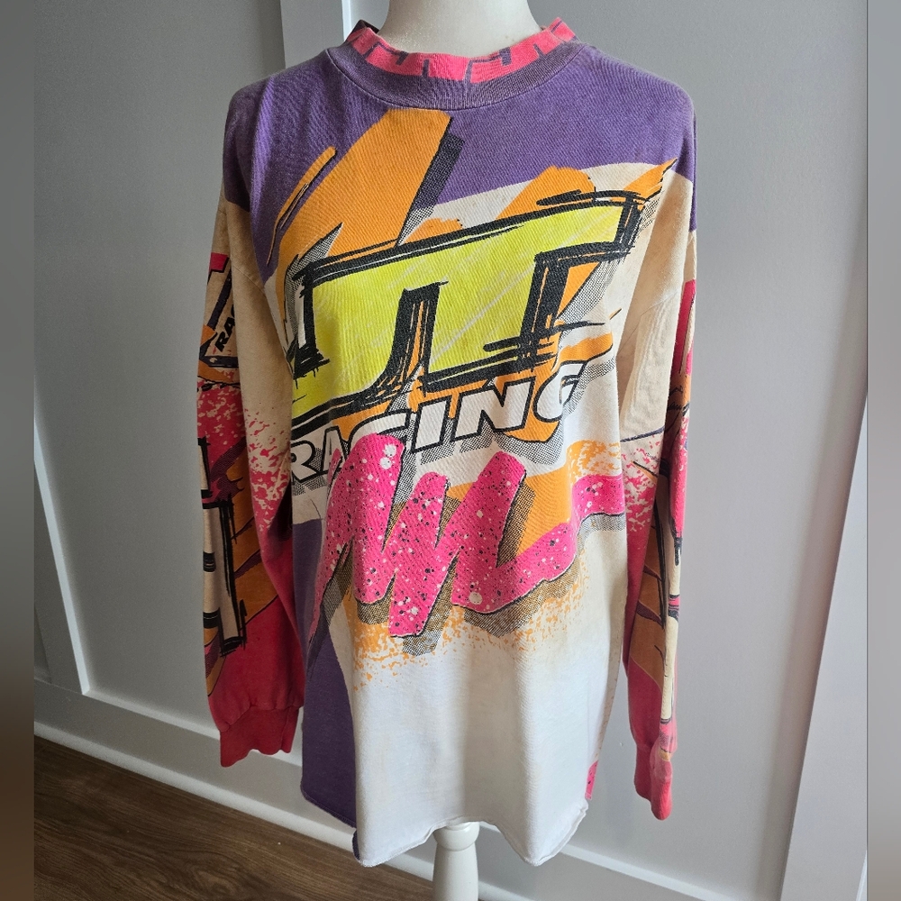 Vintage 80s/90s JT Racing Long Sleeve Mock Neck T Shirt, Size Large - Picture 1 of 10